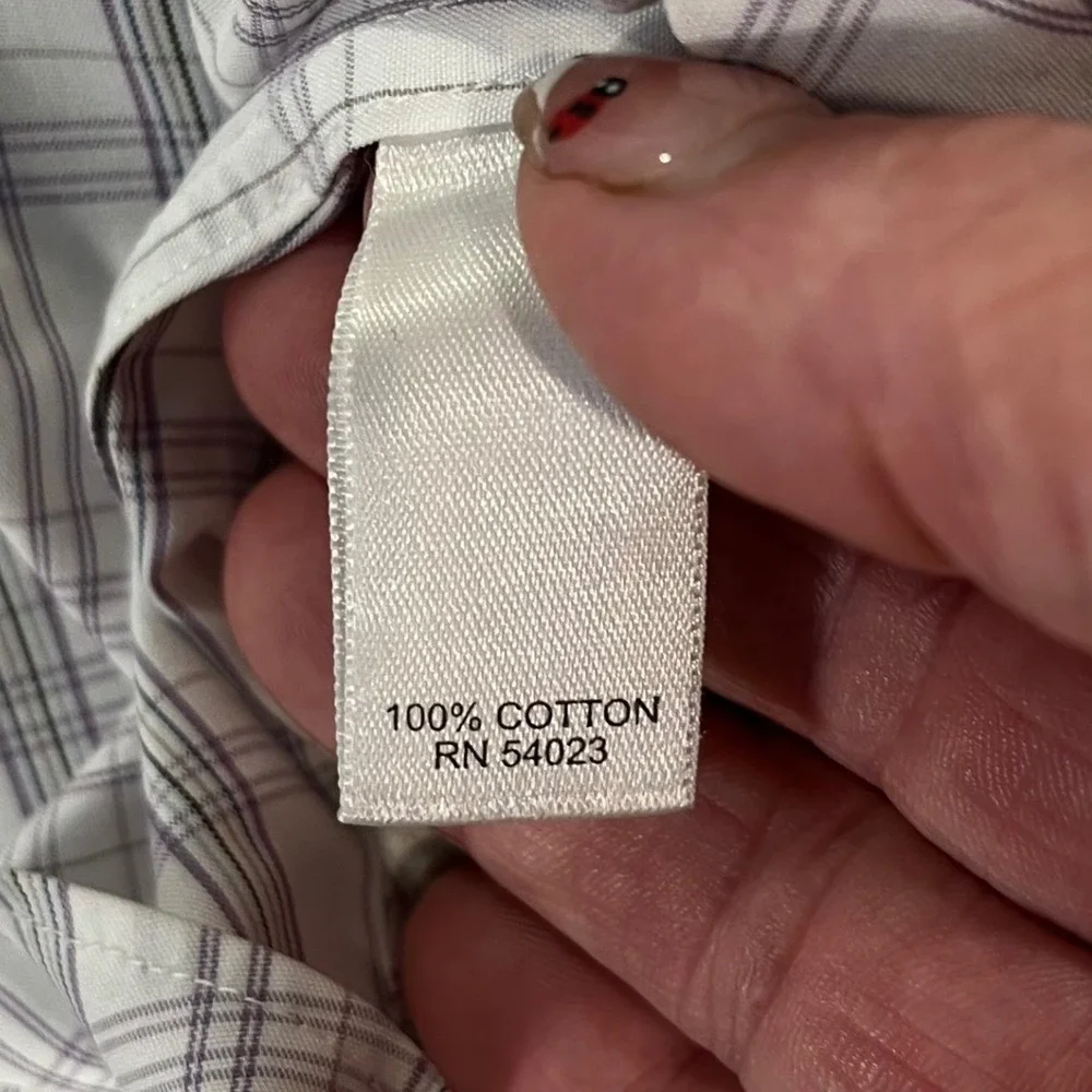 Banana Republic Button Up Shirt Mens Medium White Purple Plaid Slim Fit